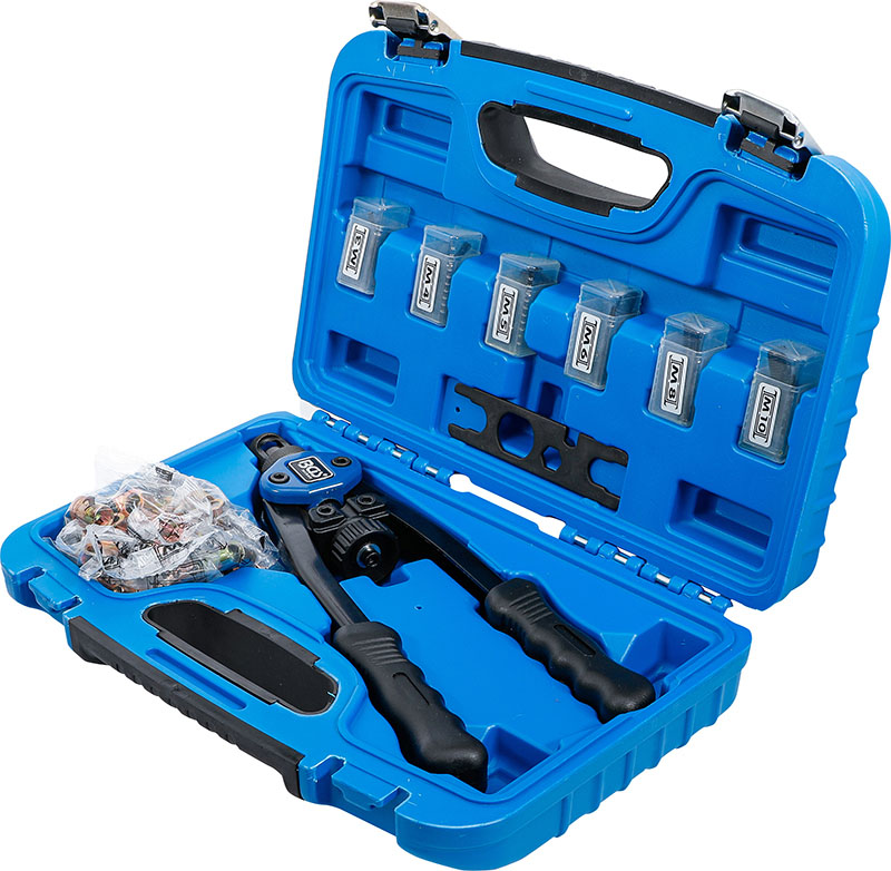 Rivettatrice Pneumatica KIARUO KR-S50 – Kit Con 4 Naselli E Ganasce Extra, Per Rivetti In Alluminio, Acciaio E Inox