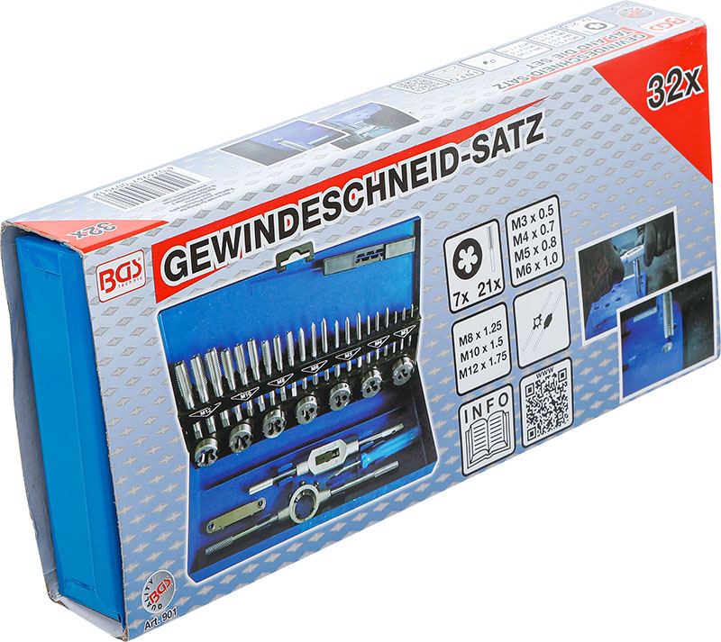 Set Maschi E Zollette BGS 902 - Da M1 A M2,5, 31 Pezzi, Per Lavori Di Precisione