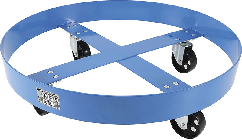 Carrello Porta Fusti Wiltec Con Vasca - Capacità 400 Kg, Ruote Girevoli, Diametro Vasca 60 Cm, Per Trasporto Olio E Liquidi